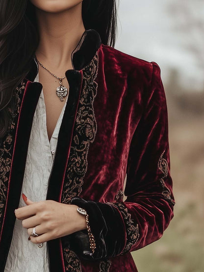 Vintage Paisley Long Sleeves Velvet Jacket