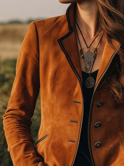 Bohemian Button-Down Microsuede Blazer
