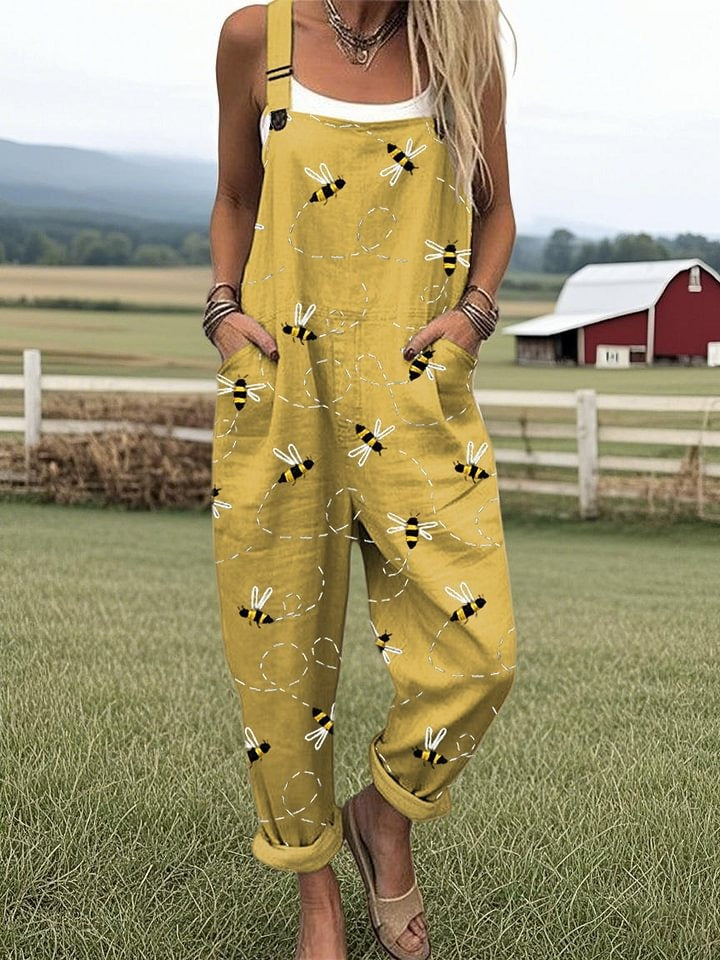 Funny Chick Art Print Casual 100% Cotton Wide-Leg Jumpsuit