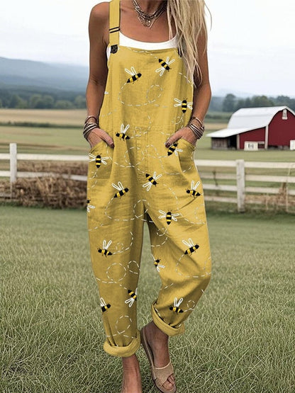 Funny Chick Art Print Casual 100% Cotton Wide-Leg Jumpsuit